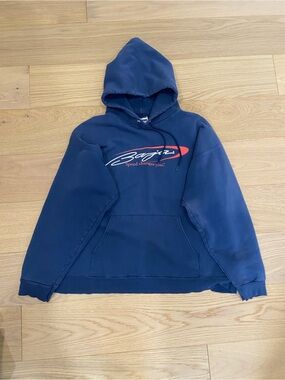 Vintage Baja Racing Navy Blue Hoodie Hanes Brand Size Large Y2K